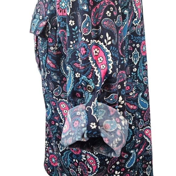 NWT Hastings & Smith Paisley Black Iris Button Down Roll Tab Top Size Medium - Picture 4 of 11